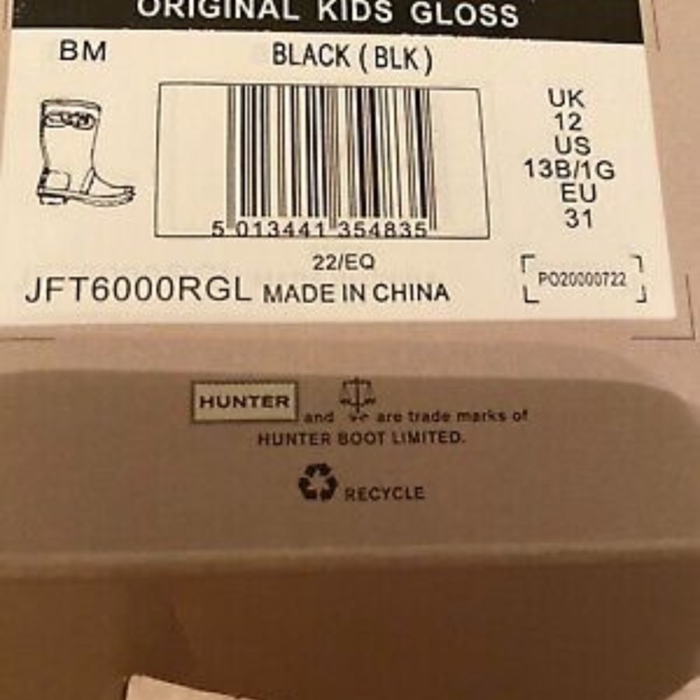 Kids Original Gloss Black Hunter Rain Boots. - Picture 2 of 6
